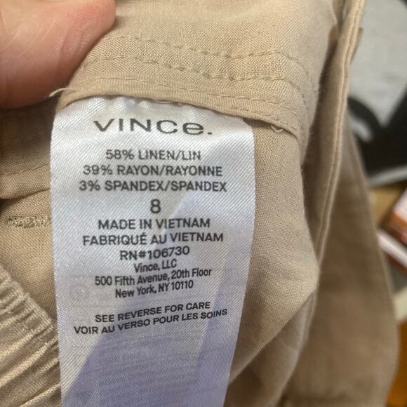 VINCE Preppy Linen Cargo Cropped Oat Beige Trouser Pant 8 NEW Capsule Beach - Picture 15 of 15